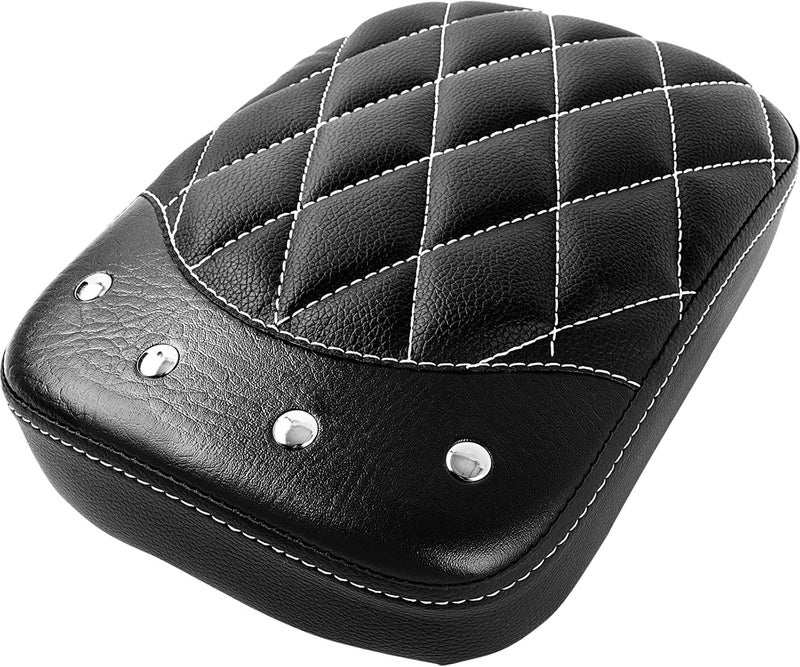 DREAMIZER Universal Black Motorcycle Solo Passenger Seat Rear Cushion 8 Suction Cups Compatible with Harley Davidson Sportster XL 883 1200 Forty Eight Dyna Chopper Bobber Custom (Black-rivet) - Image 1